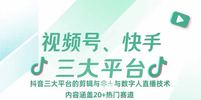 视频号、快手、抖音三大平台的剪辑与数字人直播技术,内容涵盖20+热门赛道-十九云栈十九云栈