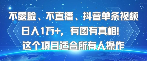 不露脸、不直播、抖音单条视频日入1W+,有图有真相!这个项目适合所有人操作-十九云栈十九云栈
