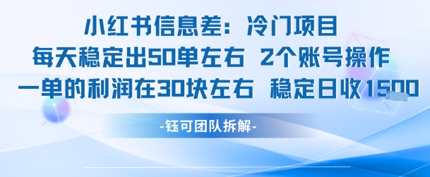 小红书信息差冷门项目一单利润30块每天稳定1.5k左右2个账号操作-十九云栈十九云栈