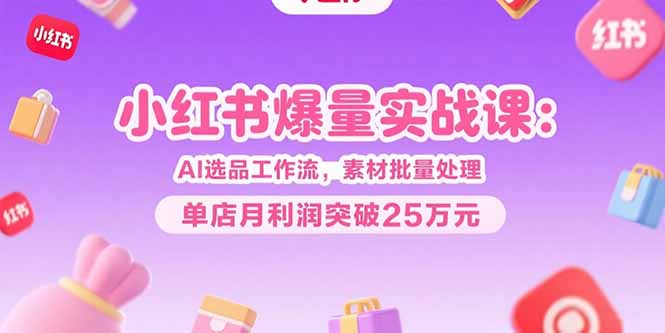 小红书爆量实战课：AI选品工作流，素材批量处理，单店月利润突破25万元-十九云栈十九云栈