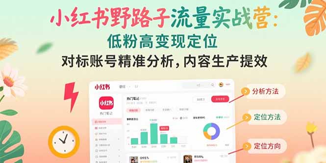 小红书野路子流量实战营:低粉高变现定位 对标账号精准分析 内容生产提效-十九云栈十九云栈