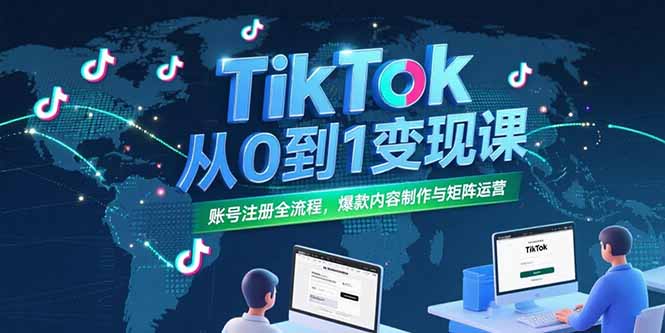 TikTok从0到1变现课,账号注册全流程,爆款内容制作与矩阵运营-十九云栈十九云栈