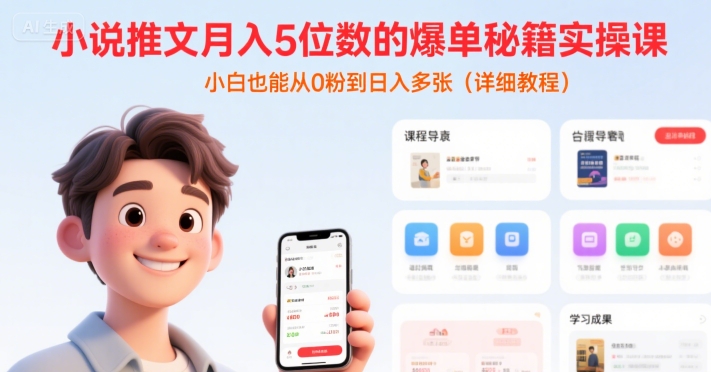 小说推文月入5位数的爆单秘籍实操课,,小白也能从0粉到日入多张(详细教程)-十九云栈十九云栈