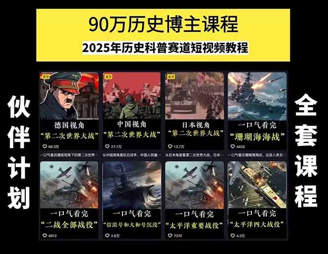 图片[1]-历史短视频赛道变现课，百集素材库应用，文案剪辑技巧，账号运营全案-创新社-资源网-最新项目分享网站