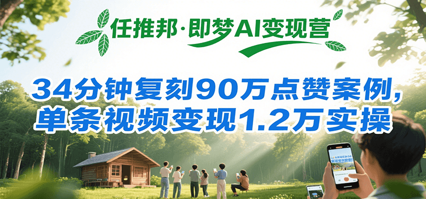 任推邦·即梦AI变现营，34分钟复刻90万点赞案例，单条视频变现1.2万实操-十九云栈十九云栈