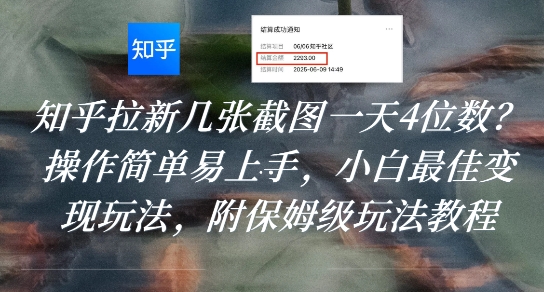 知乎拉新几张截图一天4位数?操作简单易上手,小白最佳变现玩法,附保姆级玩法教程-十九云栈十九云栈