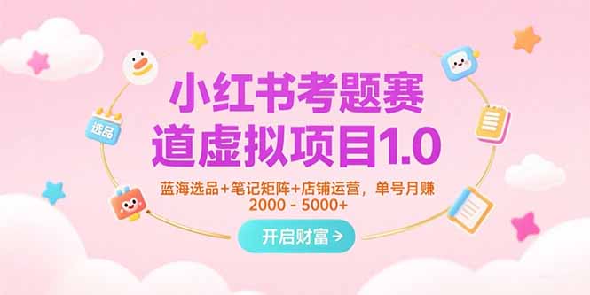 小红书考题赛道虚拟项目1.0,蓝海选品+笔记矩阵+店铺运营,单号月赚5000+-十九云栈十九云栈