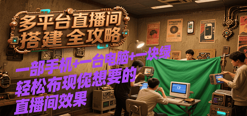 多平台直播间搭建全攻略，一部手机+一台电脑+一块绿布轻松实现你想要的直播间效果-十九云栈十九云栈